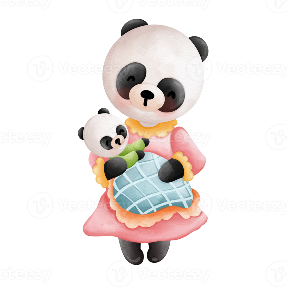 Watercolor Cute Mom Panda and Baby, Mama Panda, Baby Panda, Mother's Day Element, Hand Drawn Illustration png