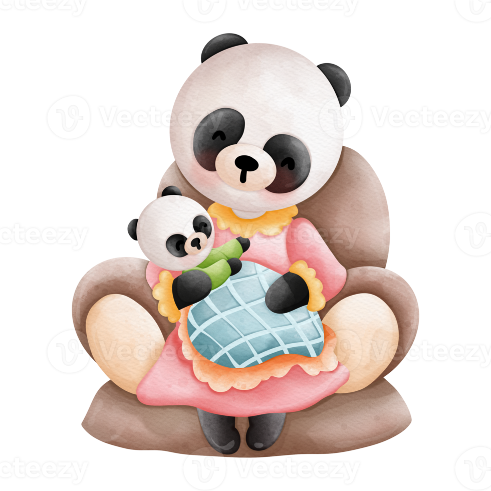 Watercolor Cute Mom Panda and Baby, Mama Panda, Baby Panda, Mother's Day Element, Hand Drawn Illustration png