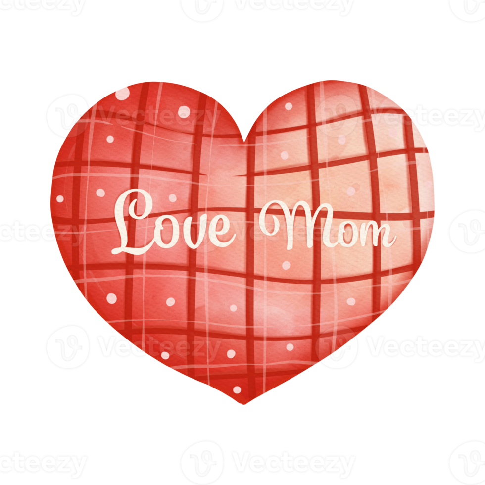 watercolor Checkered Heart with Love Mom, Mother's Day Element, Hand Drawn Illustration png