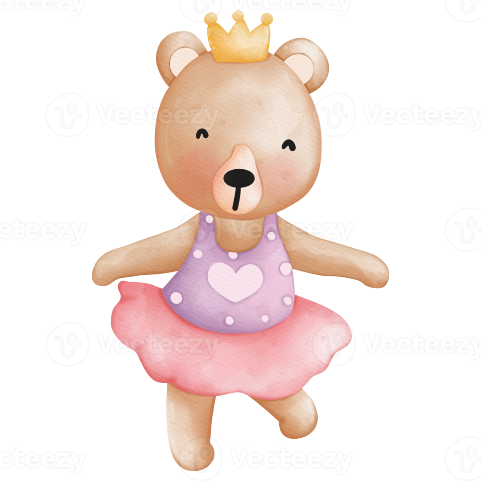 watercolor Cute cartoon bear ballerina, Mother bear animal concept png