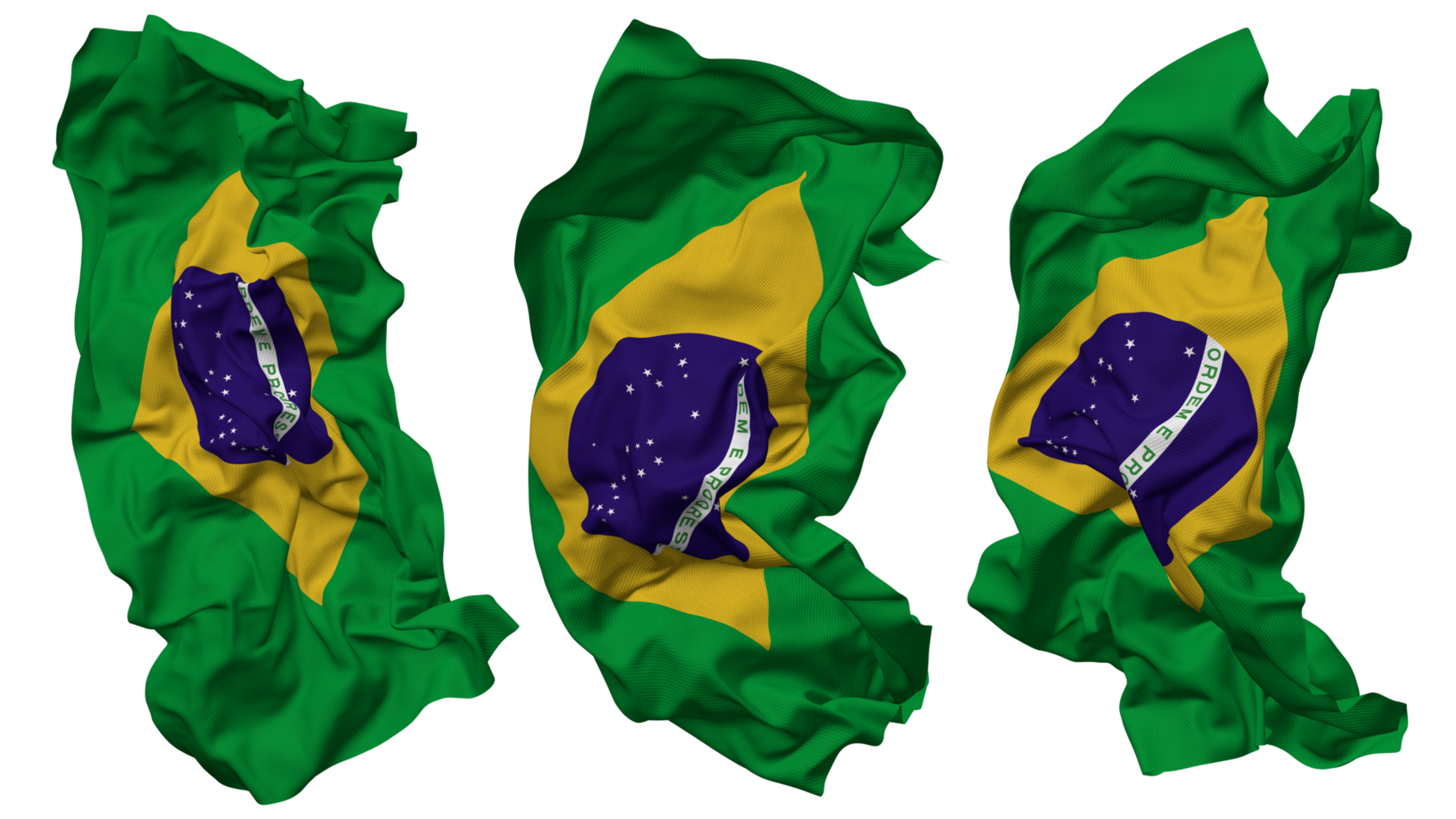 Brazil Flag Waves Isolated in Different Styles with Bump Texture, 3D Rendering png
