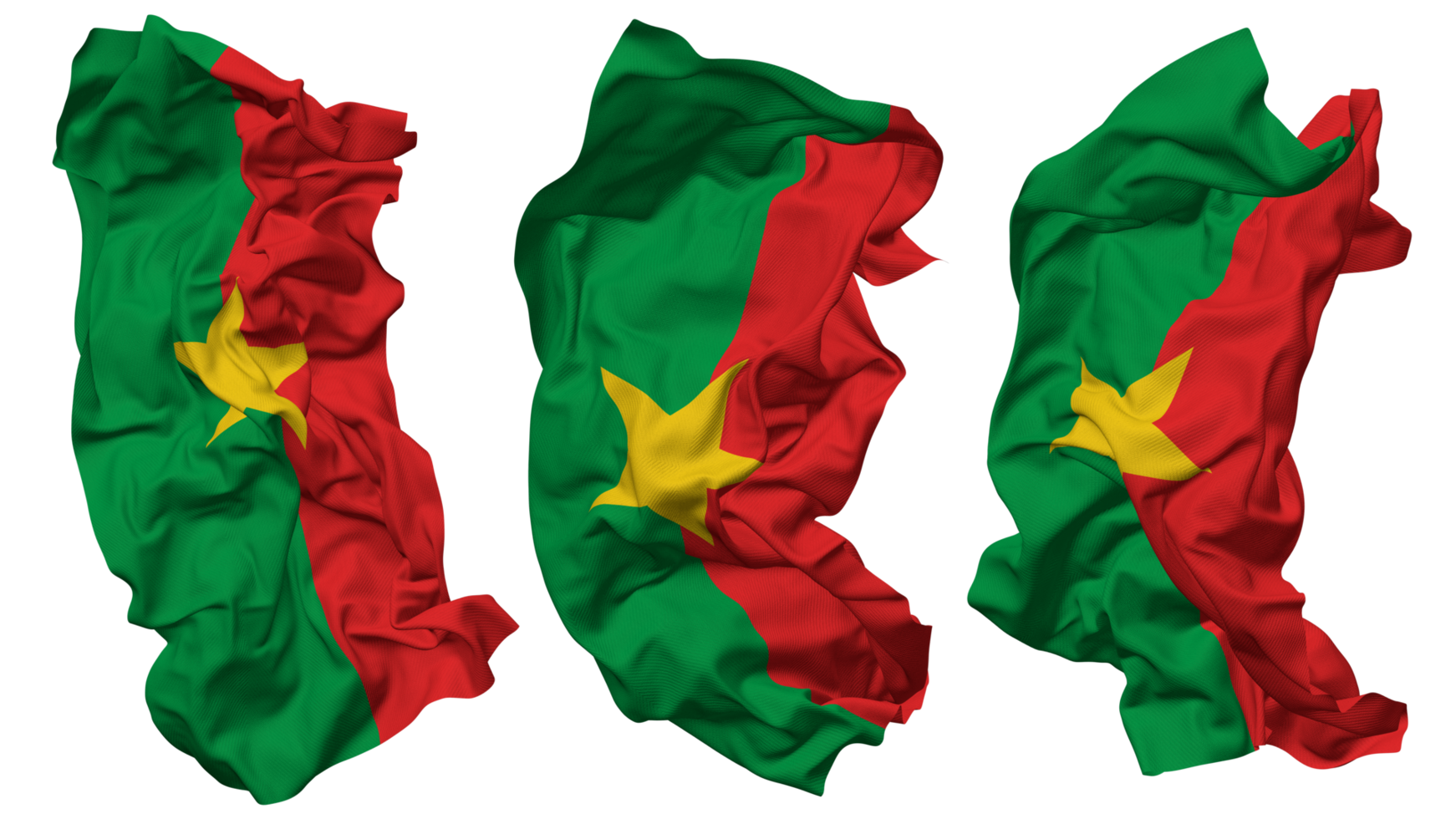 Burkina Faso Flag Waves Isolated in Different Styles with Bump Texture, 3D Rendering png