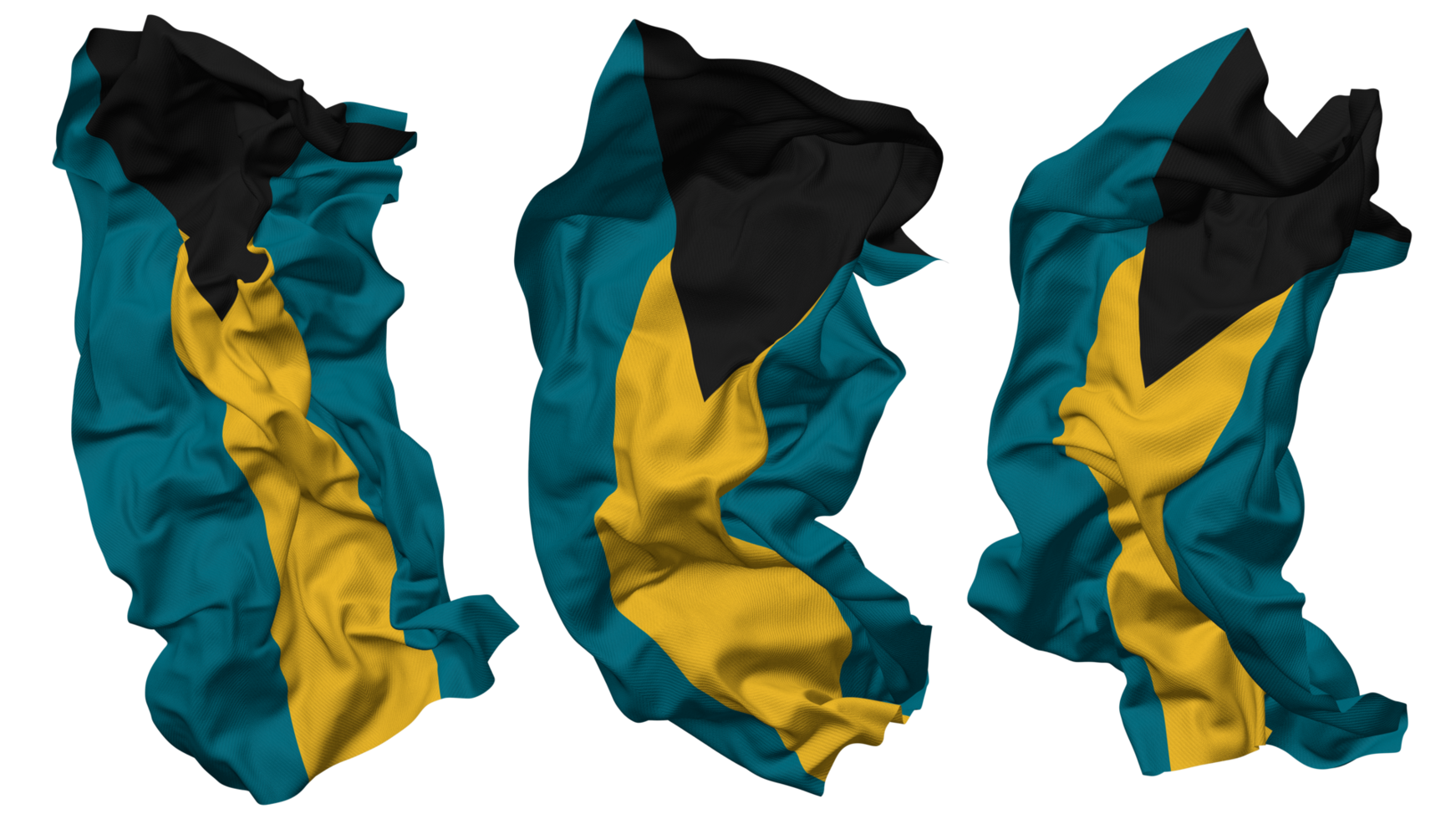 The Bahamas Flag Waves Isolated in Different Styles with Bump Texture, 3D Rendering png