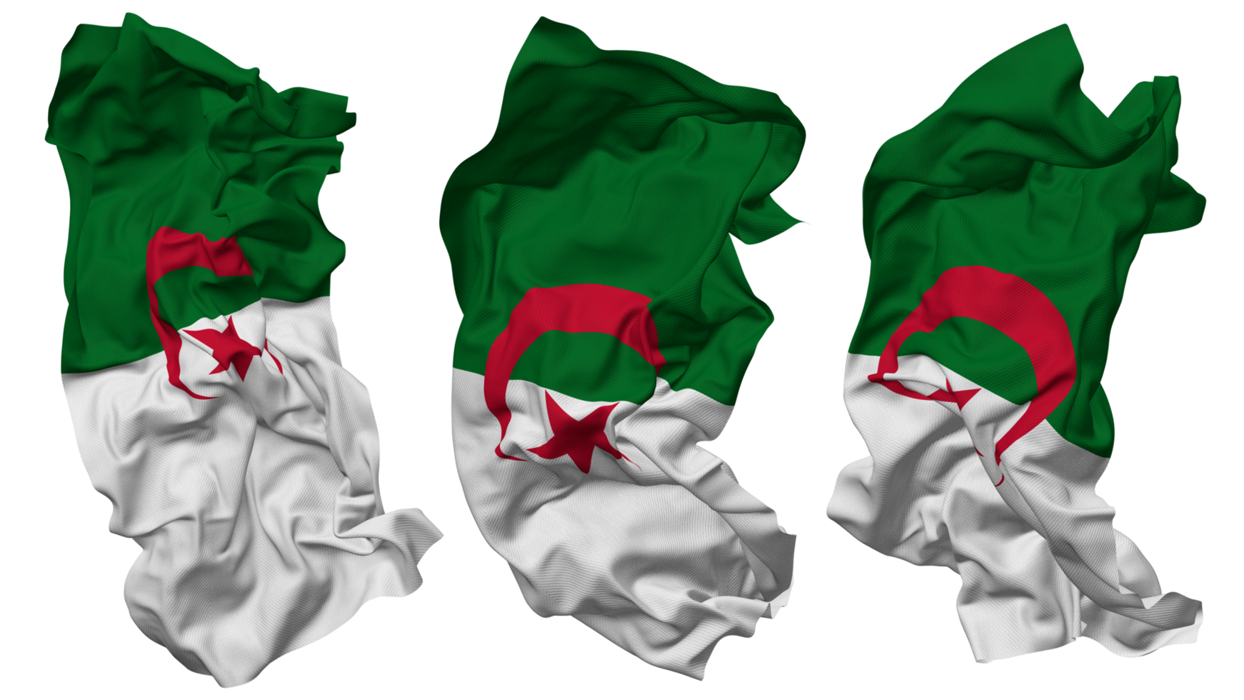 Algeria Flag Waves Isolated in Different Styles with Bump Texture, 3D Rendering png