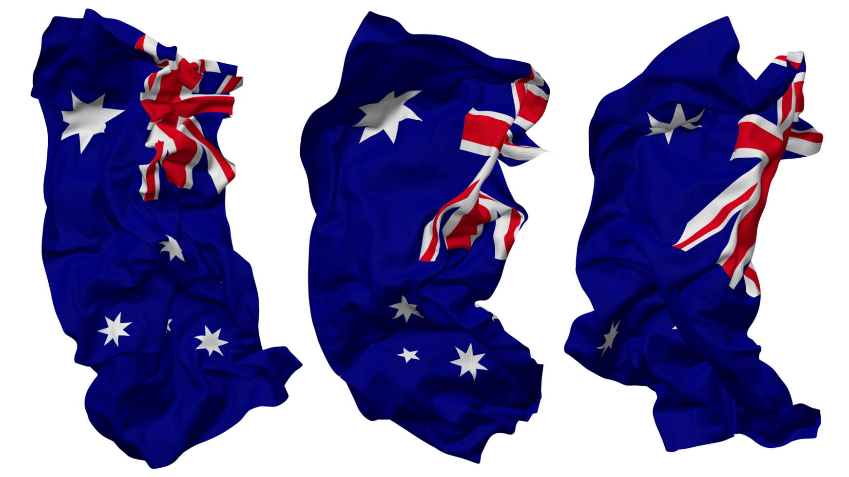 Australië vlag golven geïsoleerd in verschillend stijlen met buil textuur, 3d renderen png