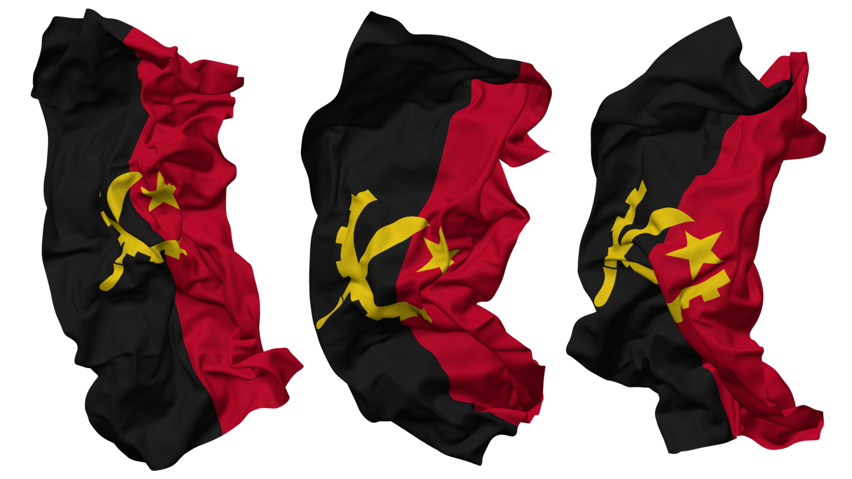 Angola Flagge Wellen isoliert im anders Stile mit stoßen Textur, 3d Rendern png