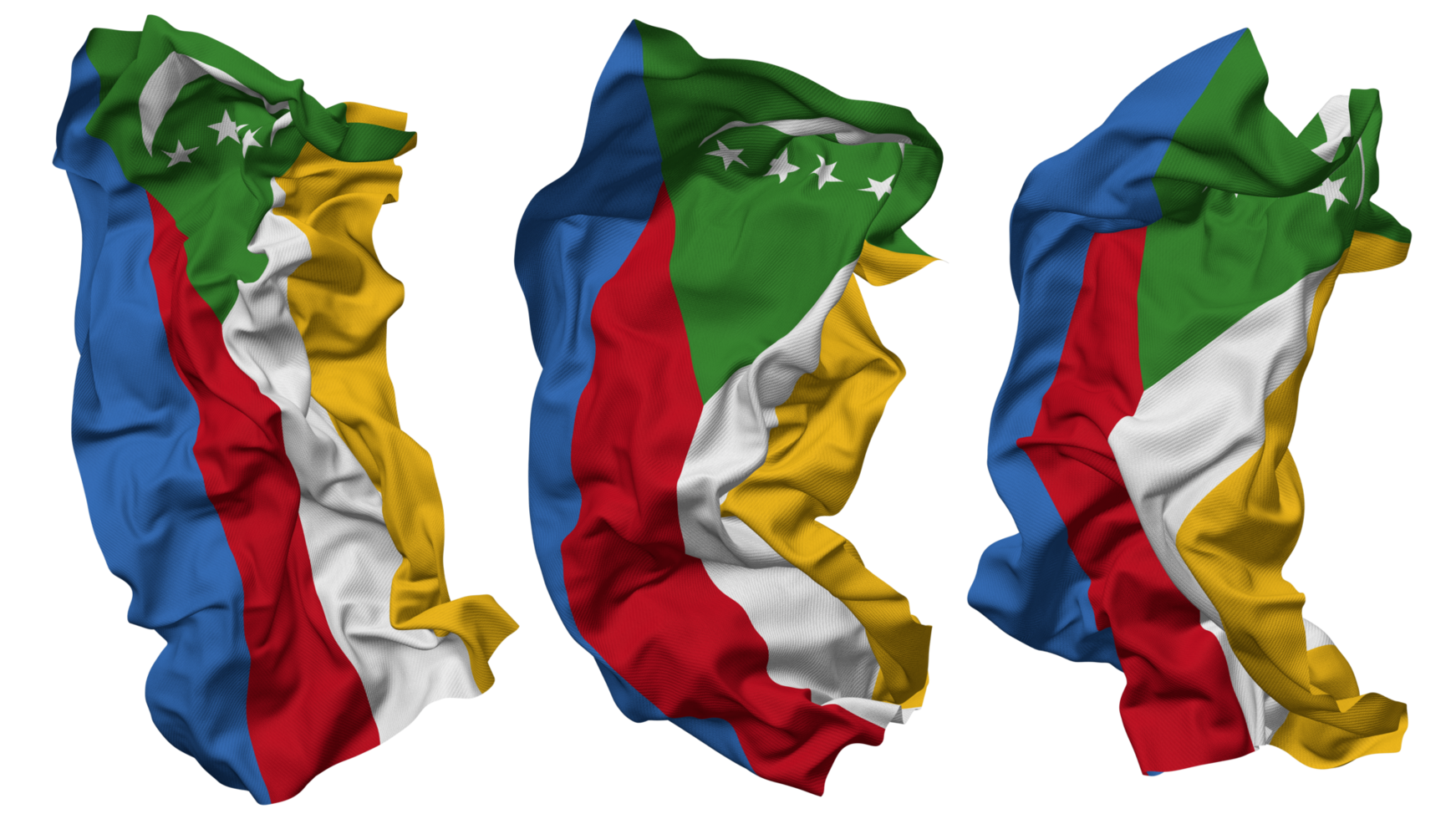 comoras bandera olas aislado en diferente estilos con bache textura, 3d representación png