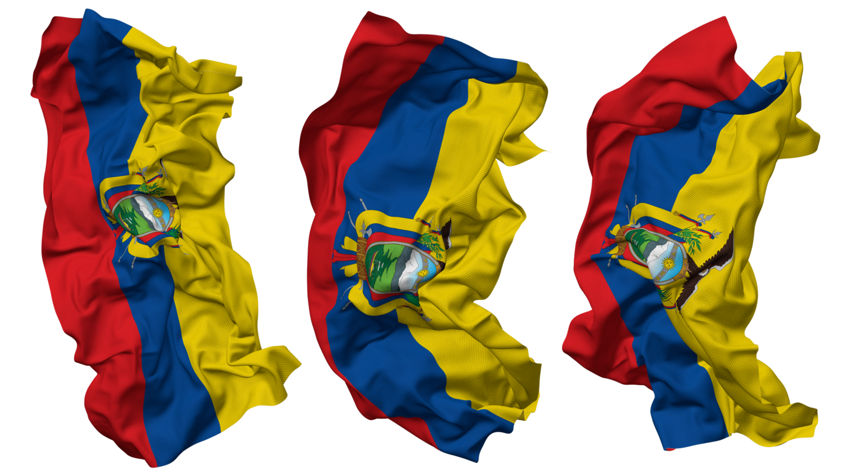 Ecuador Flag Waves Isolated in Different Styles with Bump Texture, 3D Rendering png