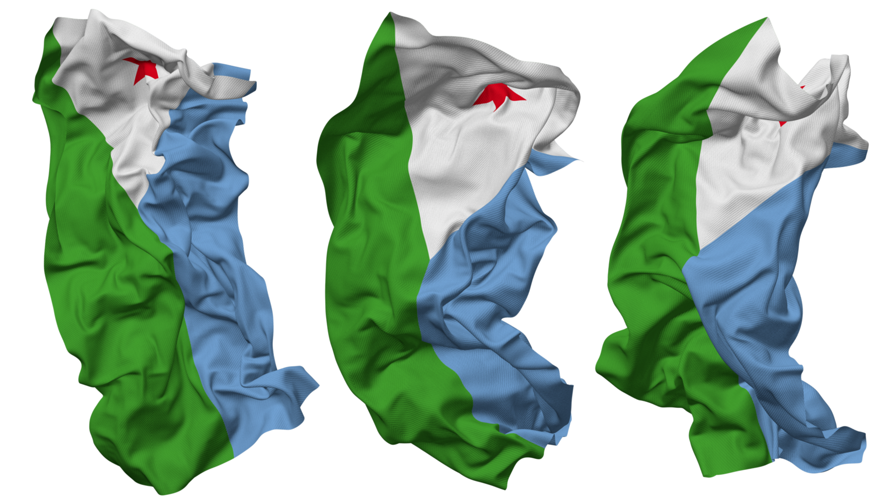 Djibouti Flag Waves Isolated in Different Styles with Bump Texture, 3D Rendering png