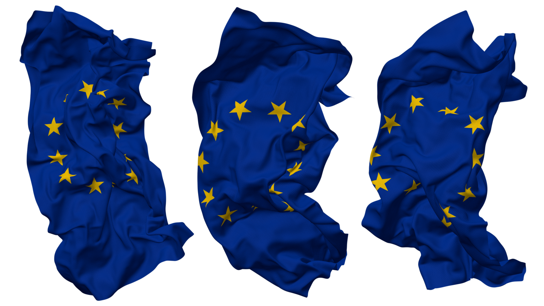 European Union Flag Waves Isolated in Different Styles with Bump Texture, 3D Rendering png