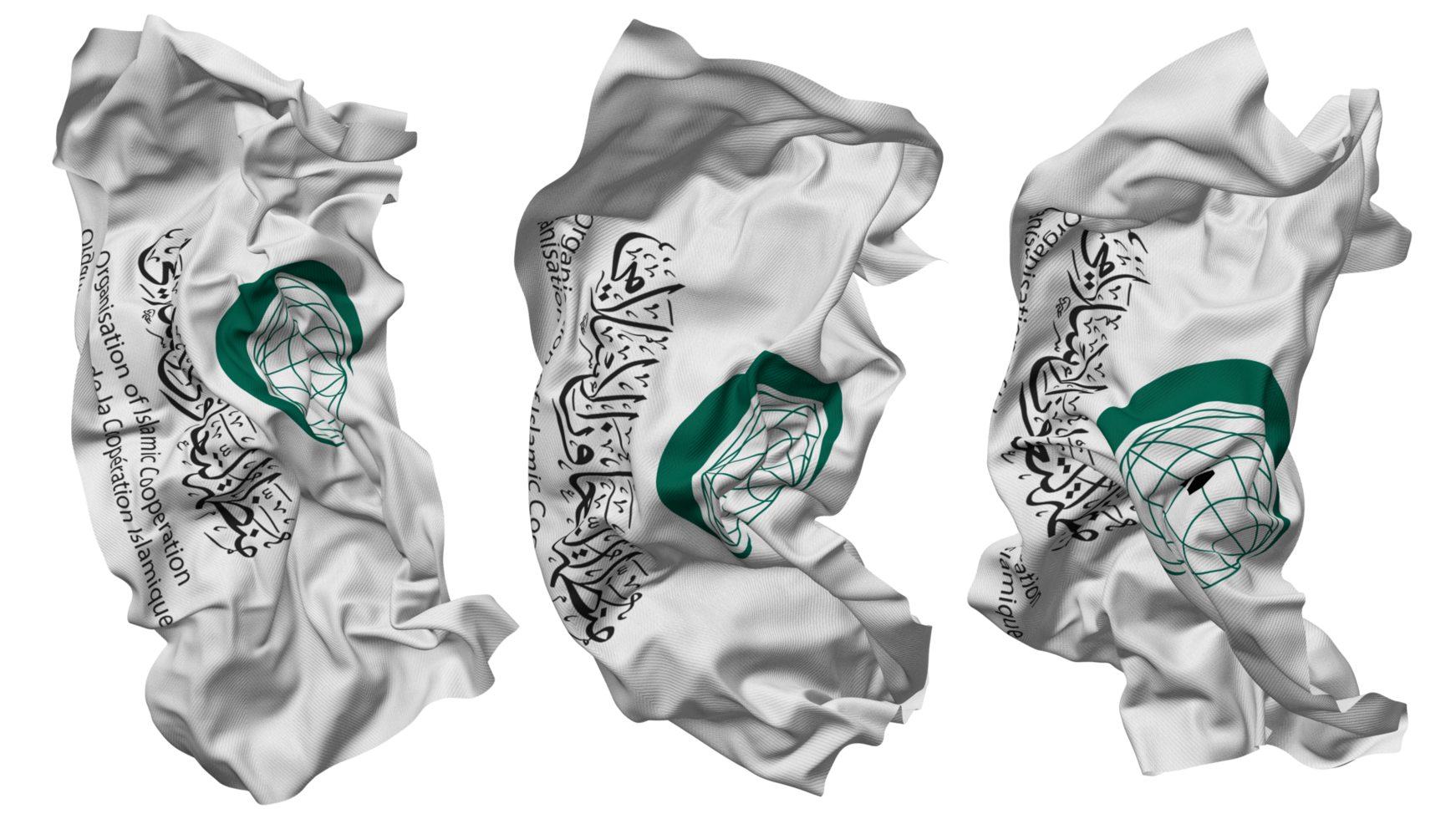 Organisation of Islamic Cooperation, OIC Flag Waves Isolated in Different Styles with Bump Texture, 3D Rendering png