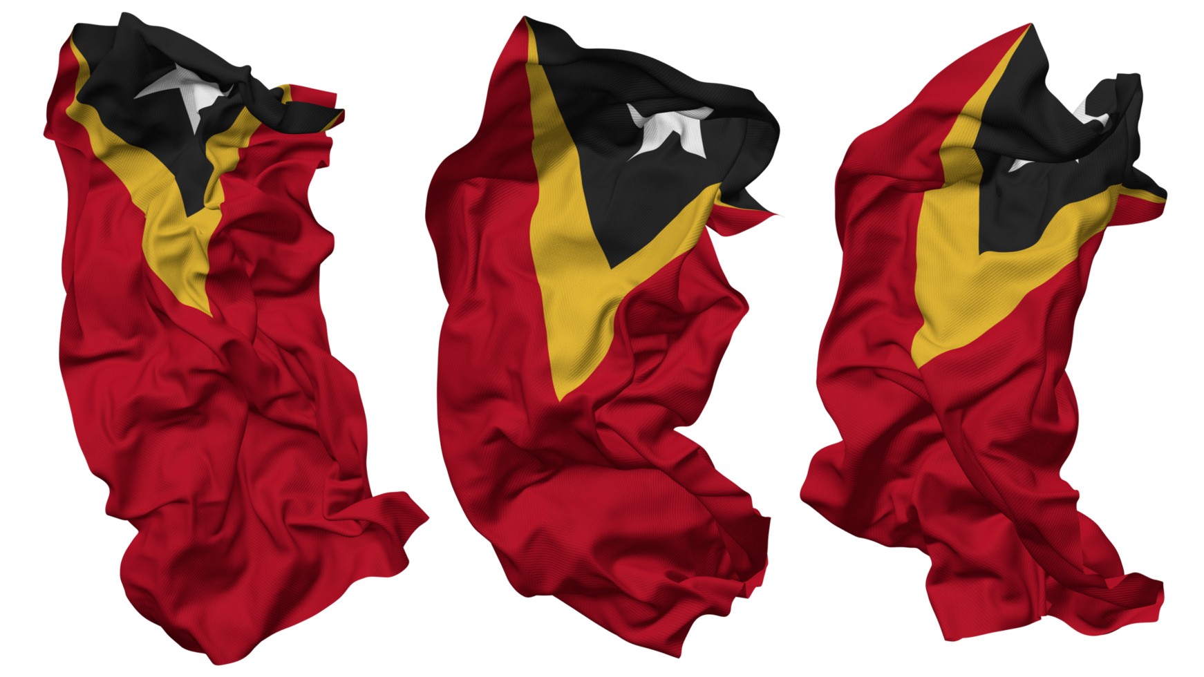 East Timor Flag Waves Isolated in Different Styles with Bump Texture, 3D Rendering png