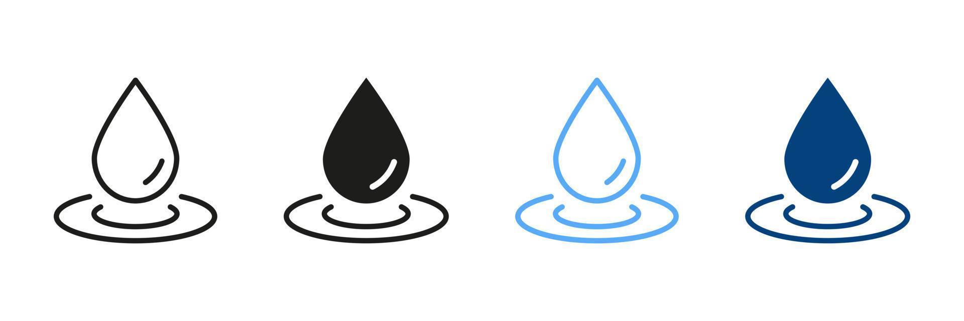 Water Drop Silhouette and Line Icon Set. Water Droplet and Splash Black and Color Symbol Collection. Vector Isolated Illustration.
