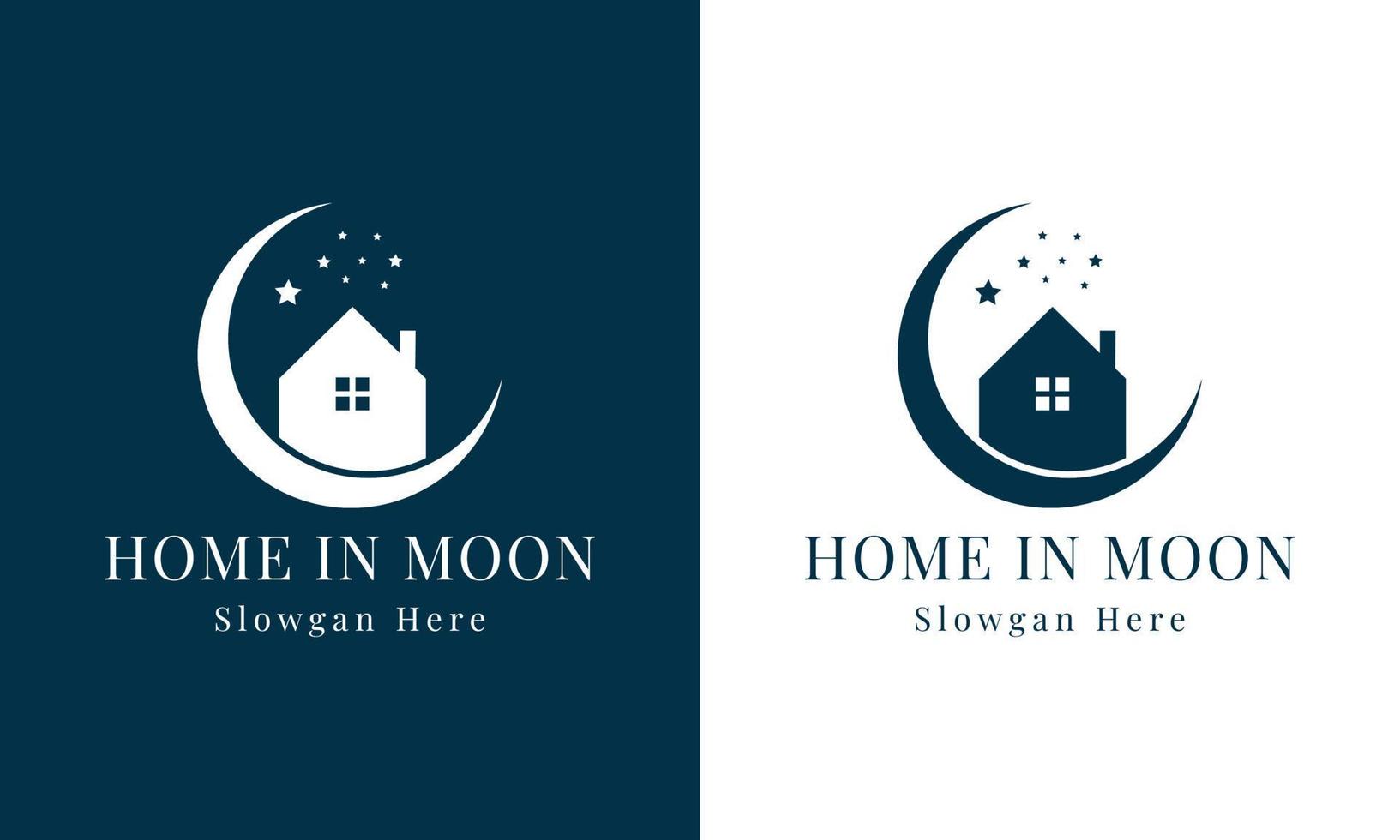 creciente o Luna con hogar o casa logo diseño media luna moderna o Luna con hogar o casa logo diseño moderno vector