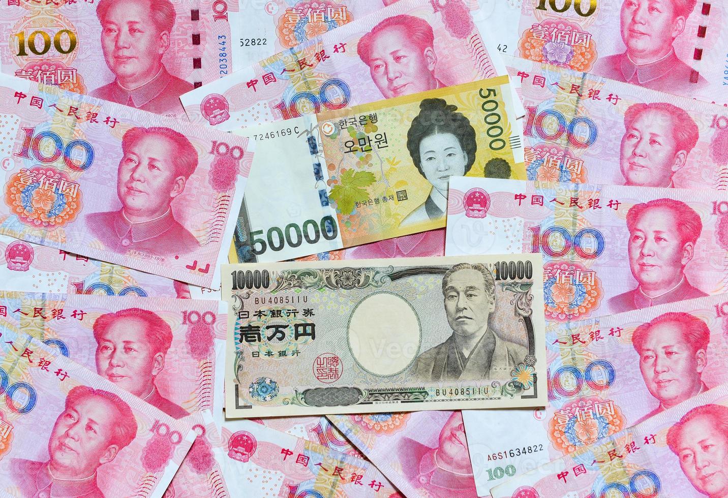 South Korean Won, Japanese yen, and Chinese RMB photo