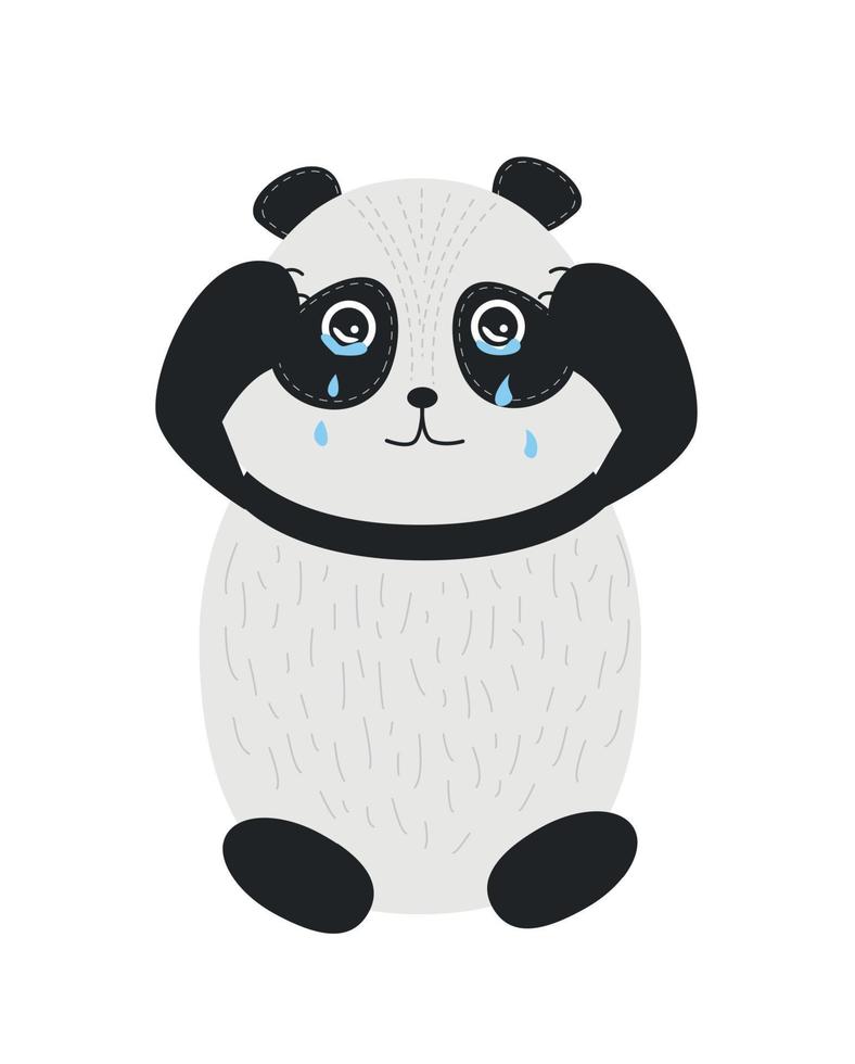 Sad panda. The panda is crying. Vector illustration.