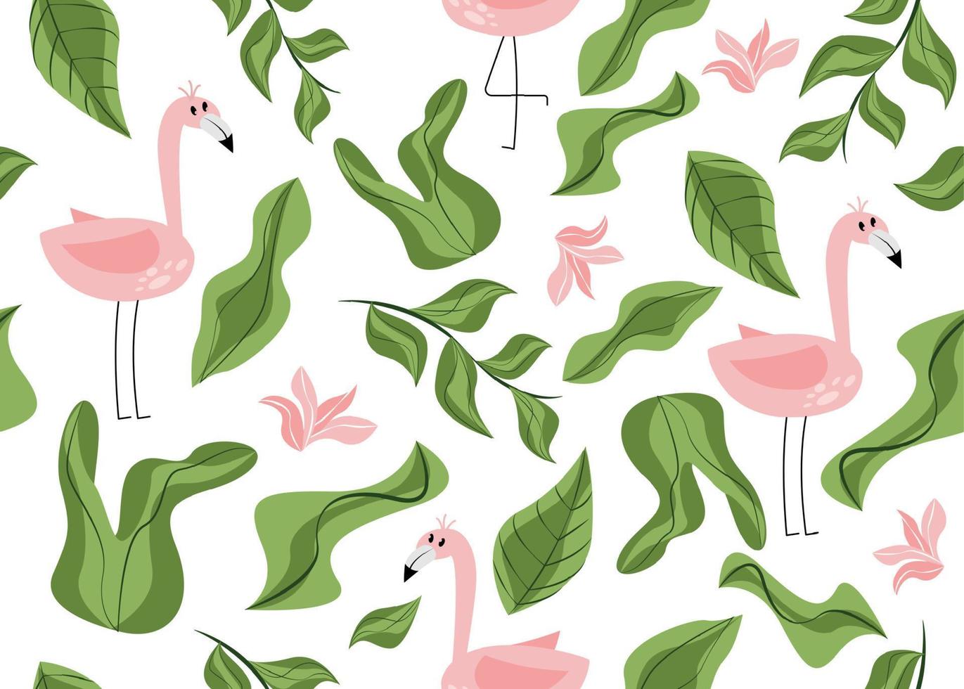 sin costura modelo con flamencos vector ilustración con flamenco pájaro, planta hojas, flores