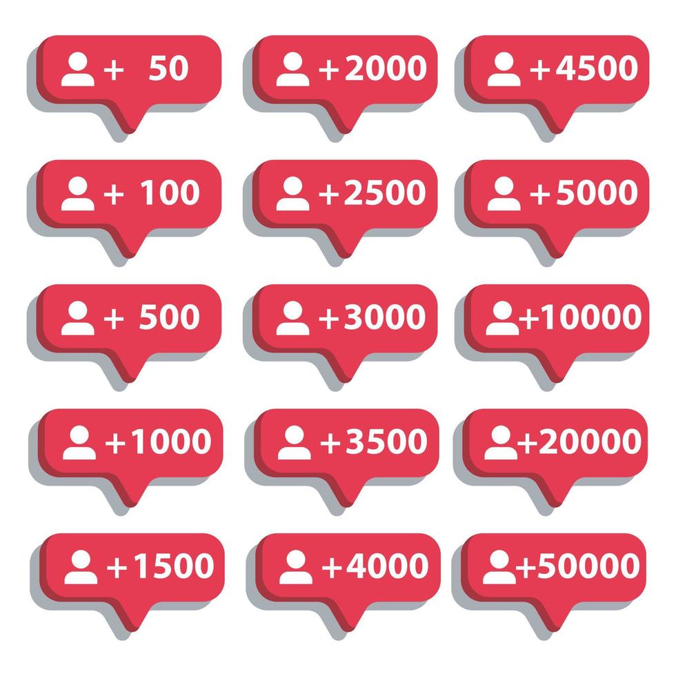 vector notification button the number of followers increases, with variations in the number