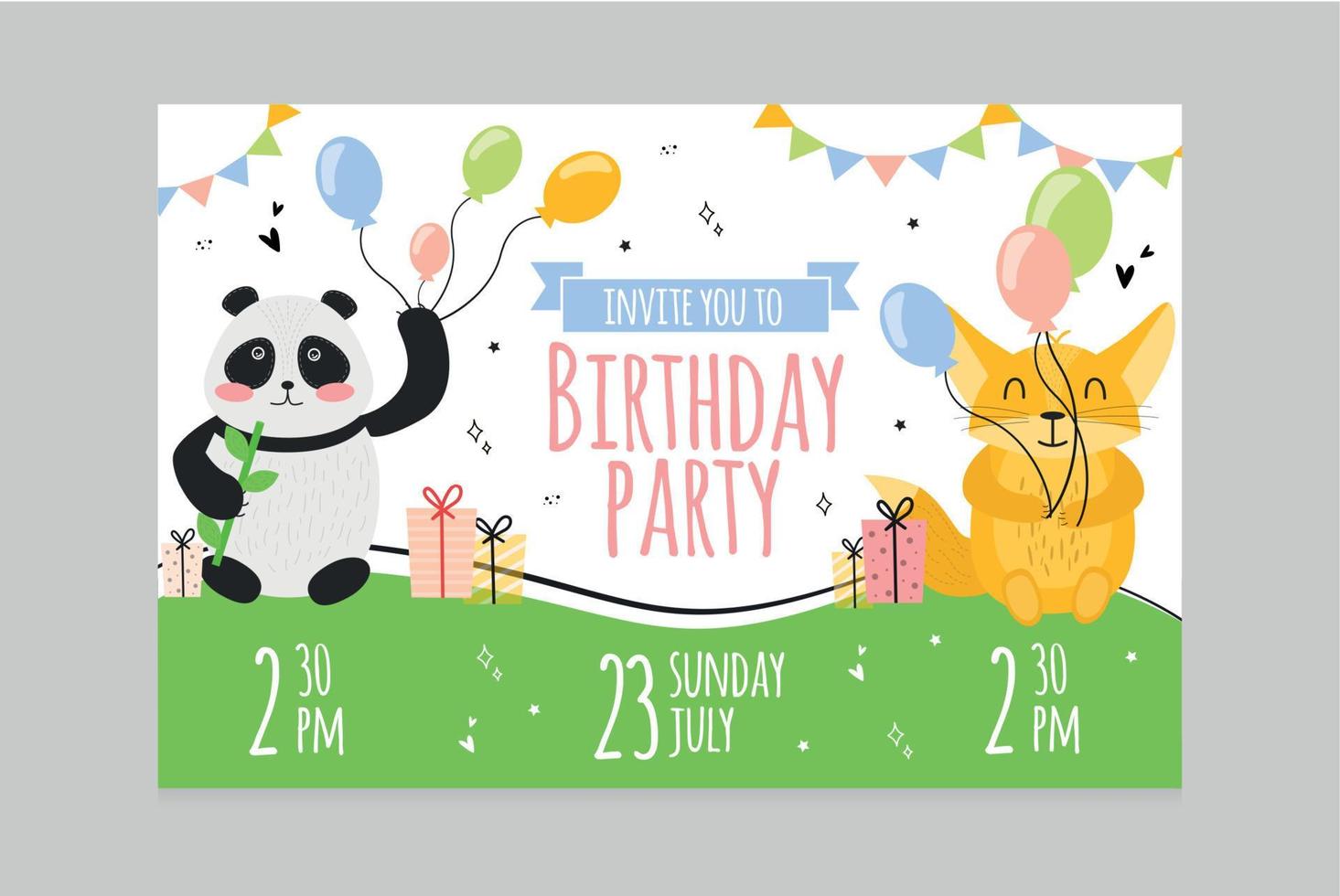 Vector illustration invitation card with animals Fenech and Panda