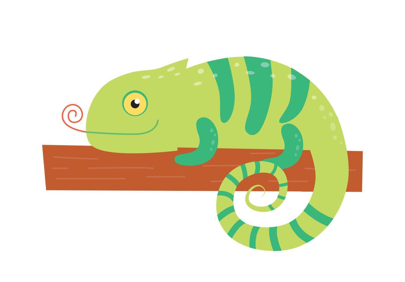 Illustration of a chameleon on a branch. Lizard on the tree vector