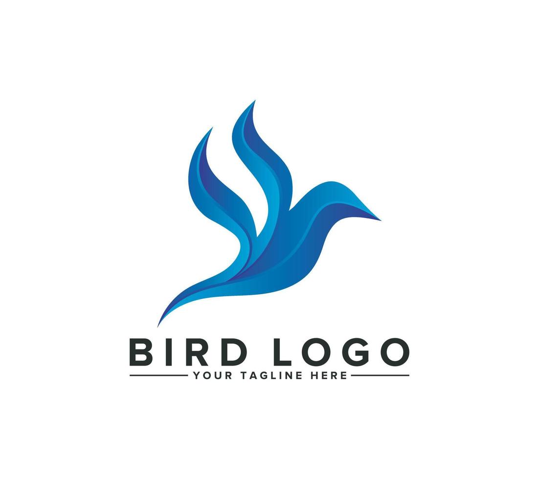 Simple elegant blue gradient bird logo design on white background, Vector illustration.