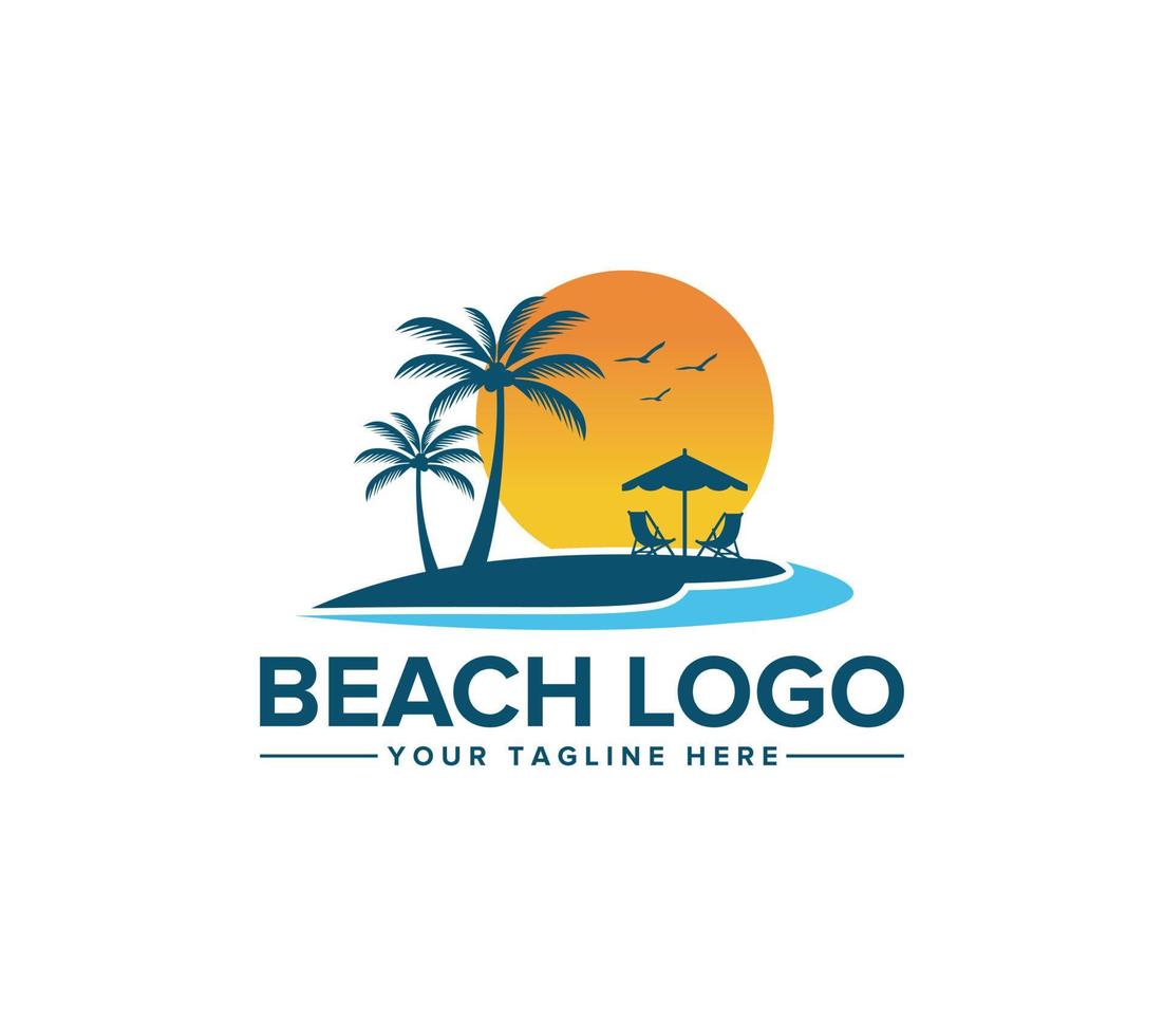 Beach logo design on white background, Vector illustration.