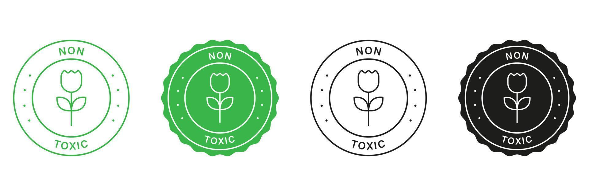 Safe Product Stamp Set. Non-Toxic Symbol. Free Chemical Icons. Green and Black Labels With Ecological Guarantee. Eco Clean Sticker Organic Safety Non-Toxic Sign. Isolated Vector Illustration.