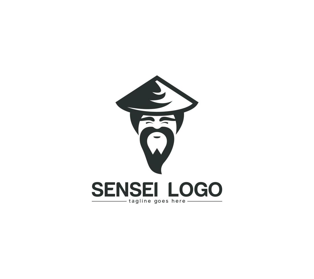 Sensei logo is trainer, teacher, knowledge and wise human, on white background, Vector illustration.