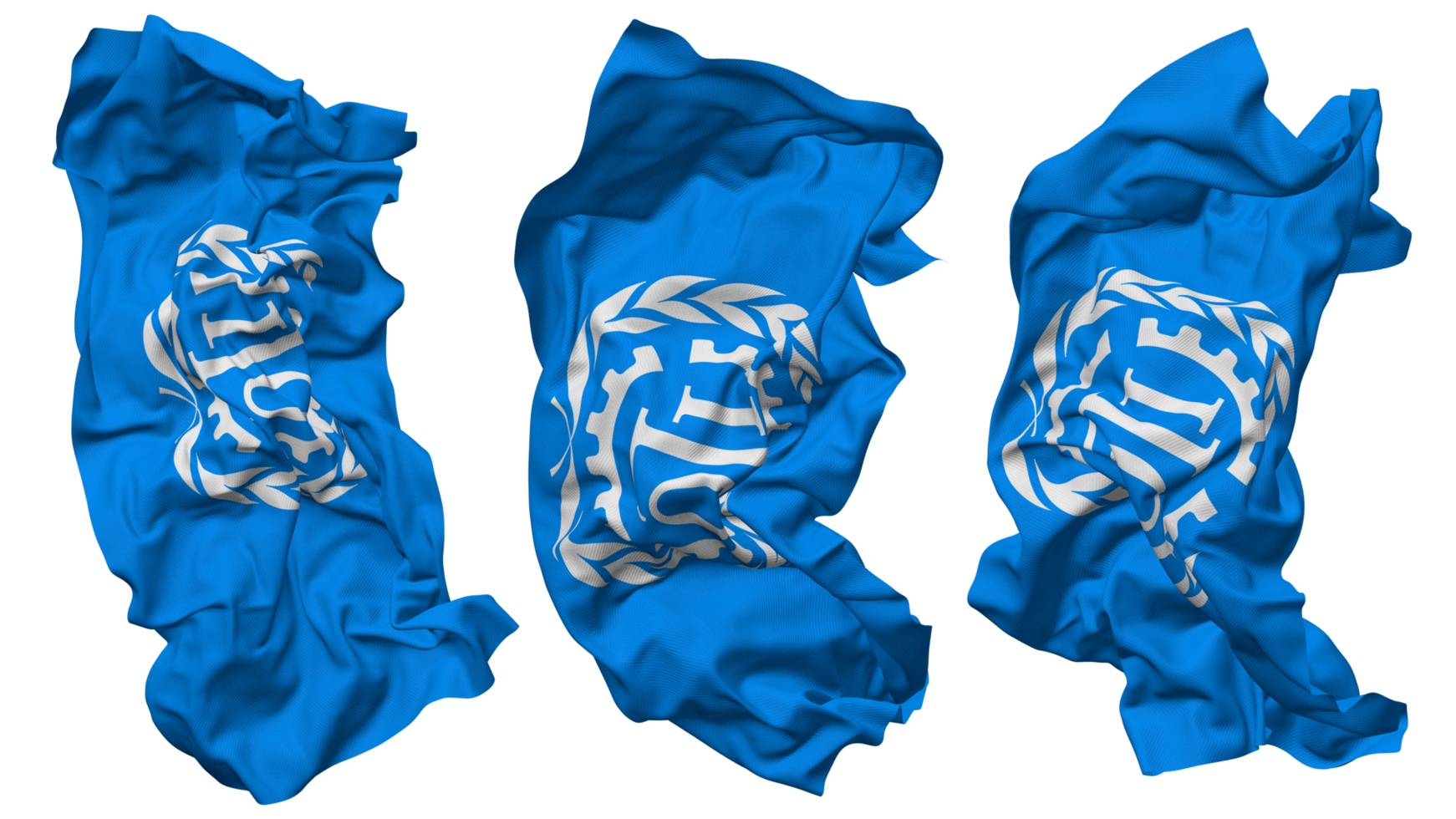 International Labour Organization, ILO Flag Waves Isolated in Different Styles with Bump Texture, 3D Rendering png