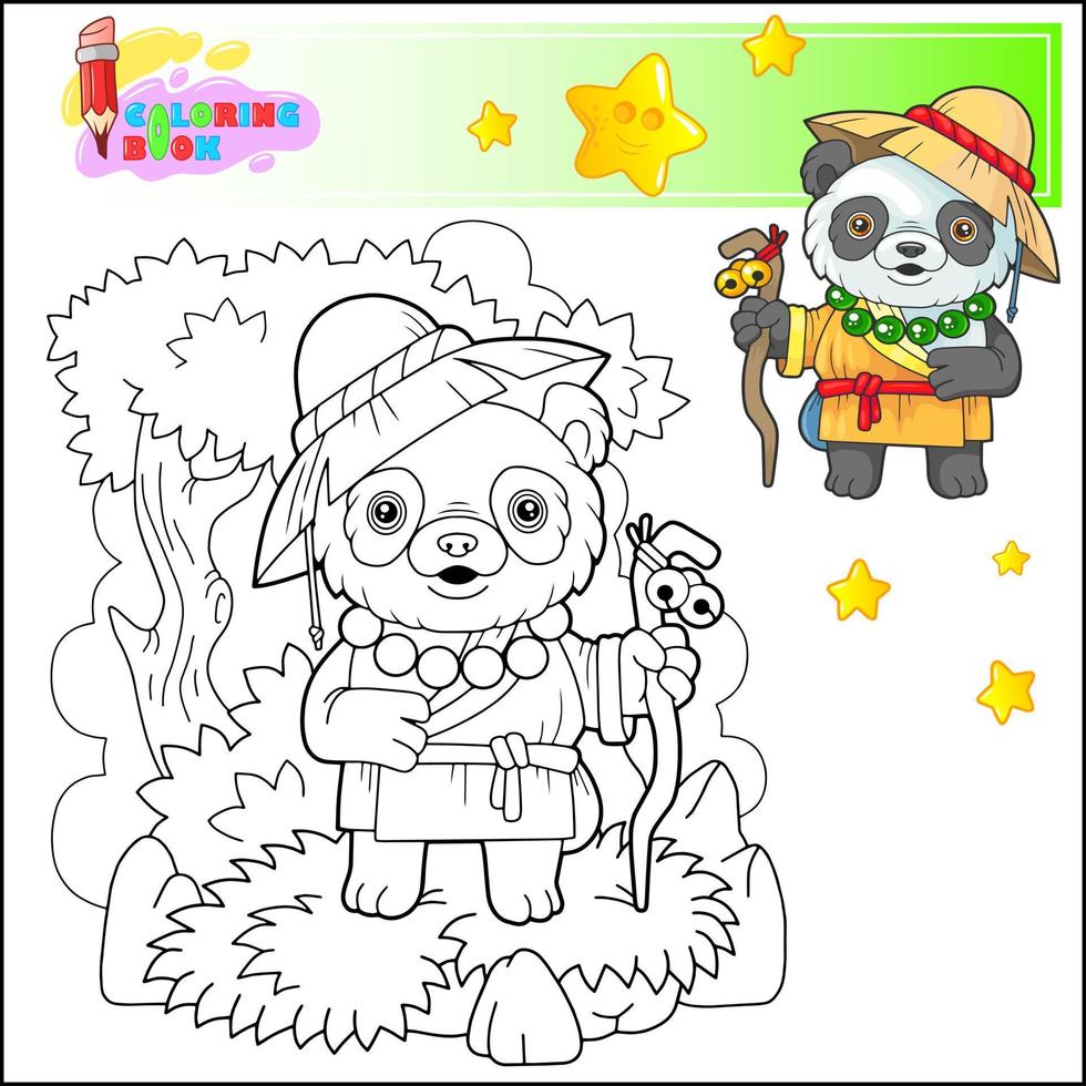 cartoon panda monk coloring book vector