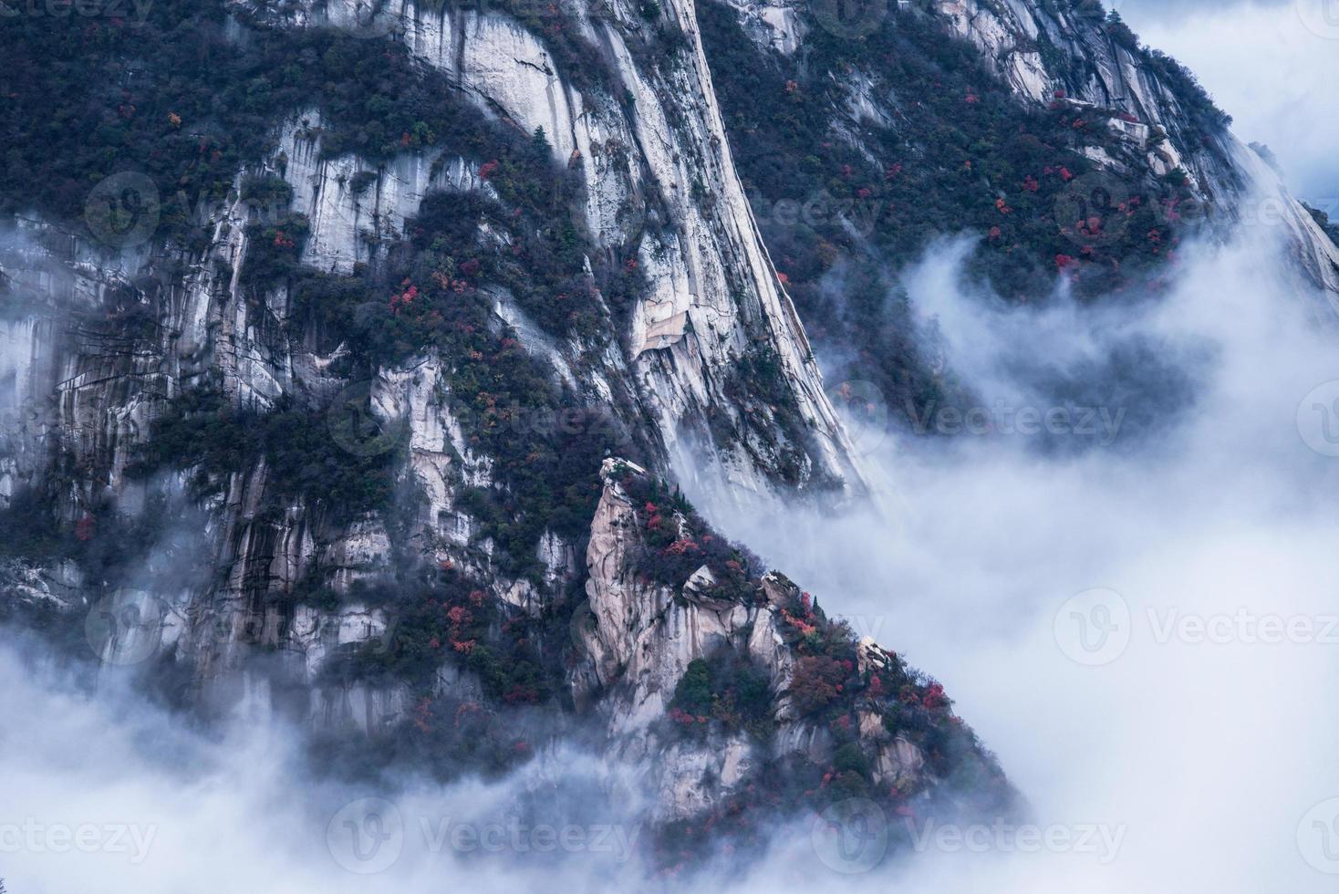 Huashan mountain. The highest of China five sacred mountains, called the West Mountain,well known for steep trails, breath-taking cliffs and grand scenery photo