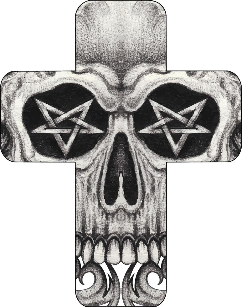 PrintArt fancy skull cross.Hand drawing and make graphic vector. vector