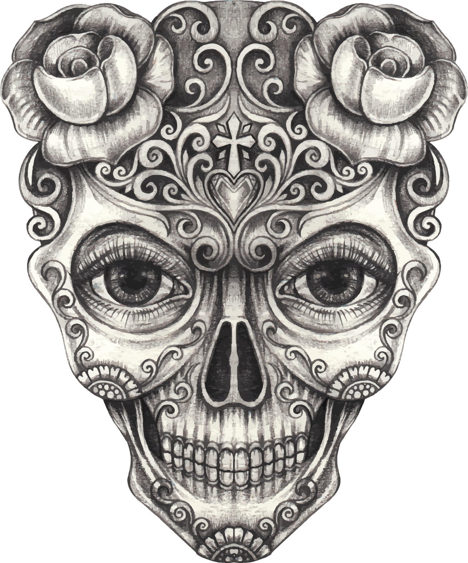 art fancy calavera dia de muertos. dibujo a mano y hacer vector gráfico