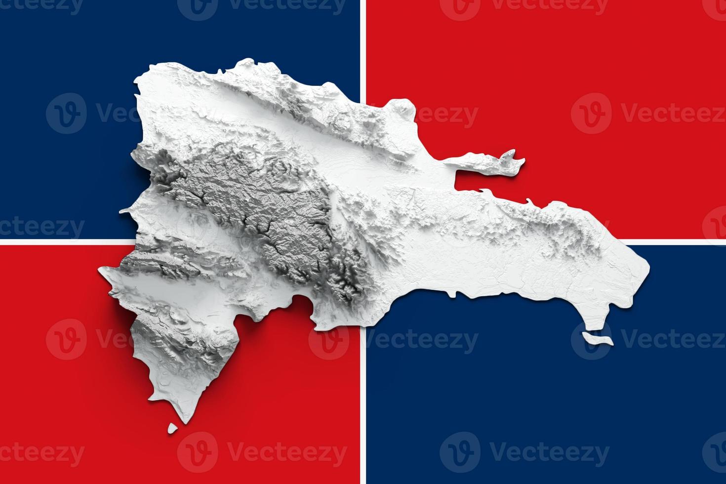 Dominican Republic Map Flag Shaded relief Color Height map on black Background 3d illustration photo