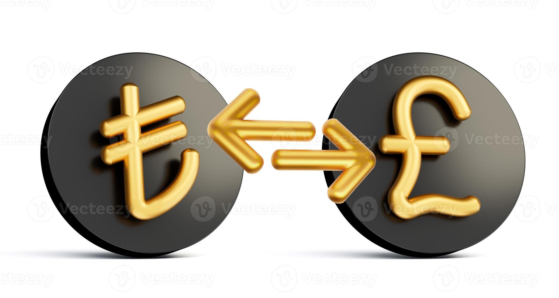 Gold Coin with Lira to Pound Currency exchange sign icon isolated on white. 3D illustration photo