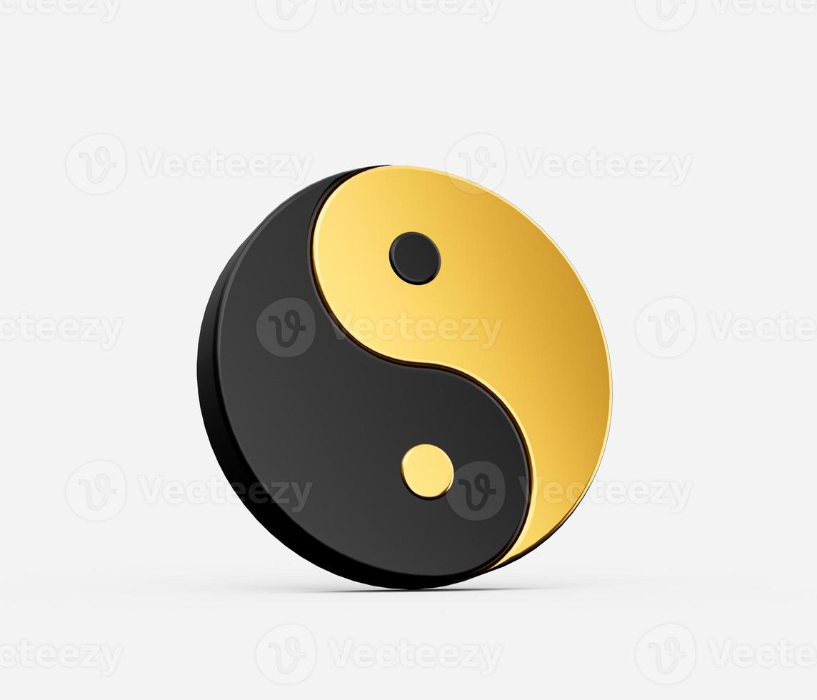 3d negro y dorado yin y yang símbolo de armonía y equilibrar en blanco fondo, 3d ilustración foto