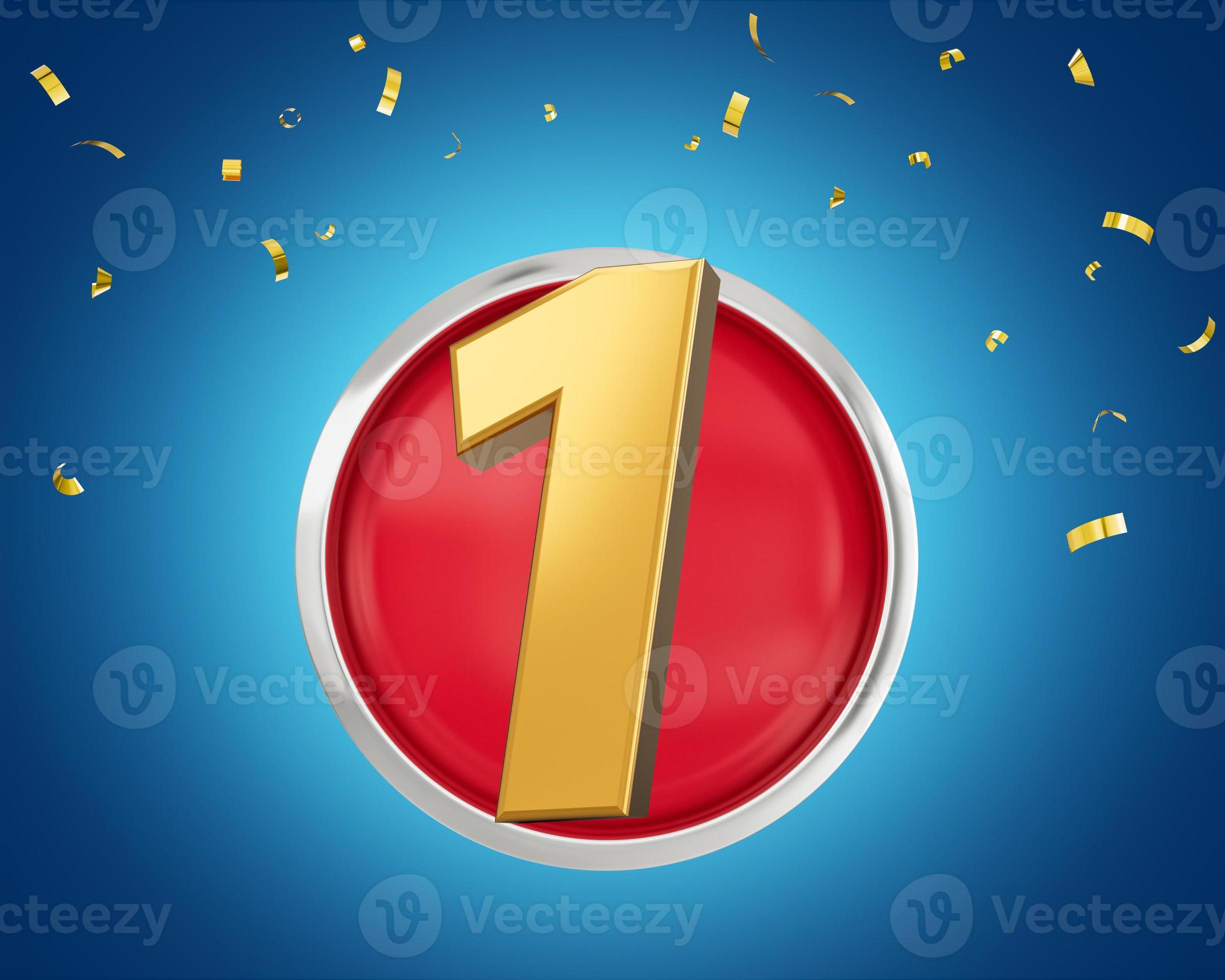 Gold Number 1 Gold Number One On Rounded Red Icon with Particles On