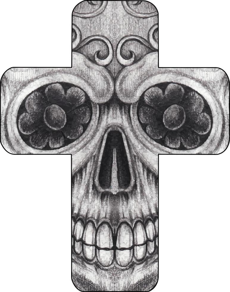 Art fancy skull cross. Hand drawing and make graphic vector. vector