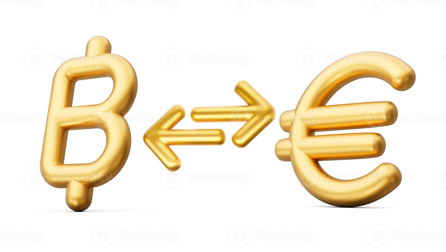 3d dorado baht y euro símbolo íconos con dinero intercambiar flechas en blanco fondo, 3d ilustración foto