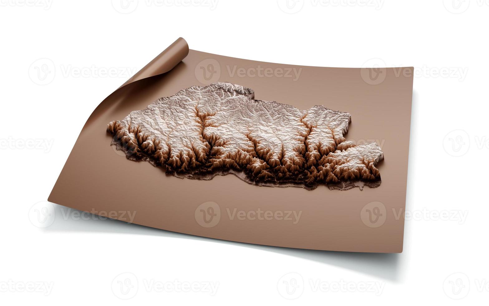 Map Of Bhutan Old Style Brown On Unrolled Map Paper Sheet On White Background, 3d illustration photo