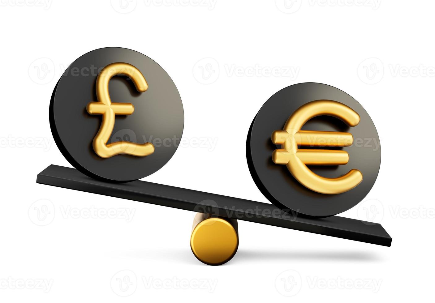 3d Golden Pound And Euro Symbol Rounded Black Icons With 3d Balance Weight Seesaw, 3d illustration photo