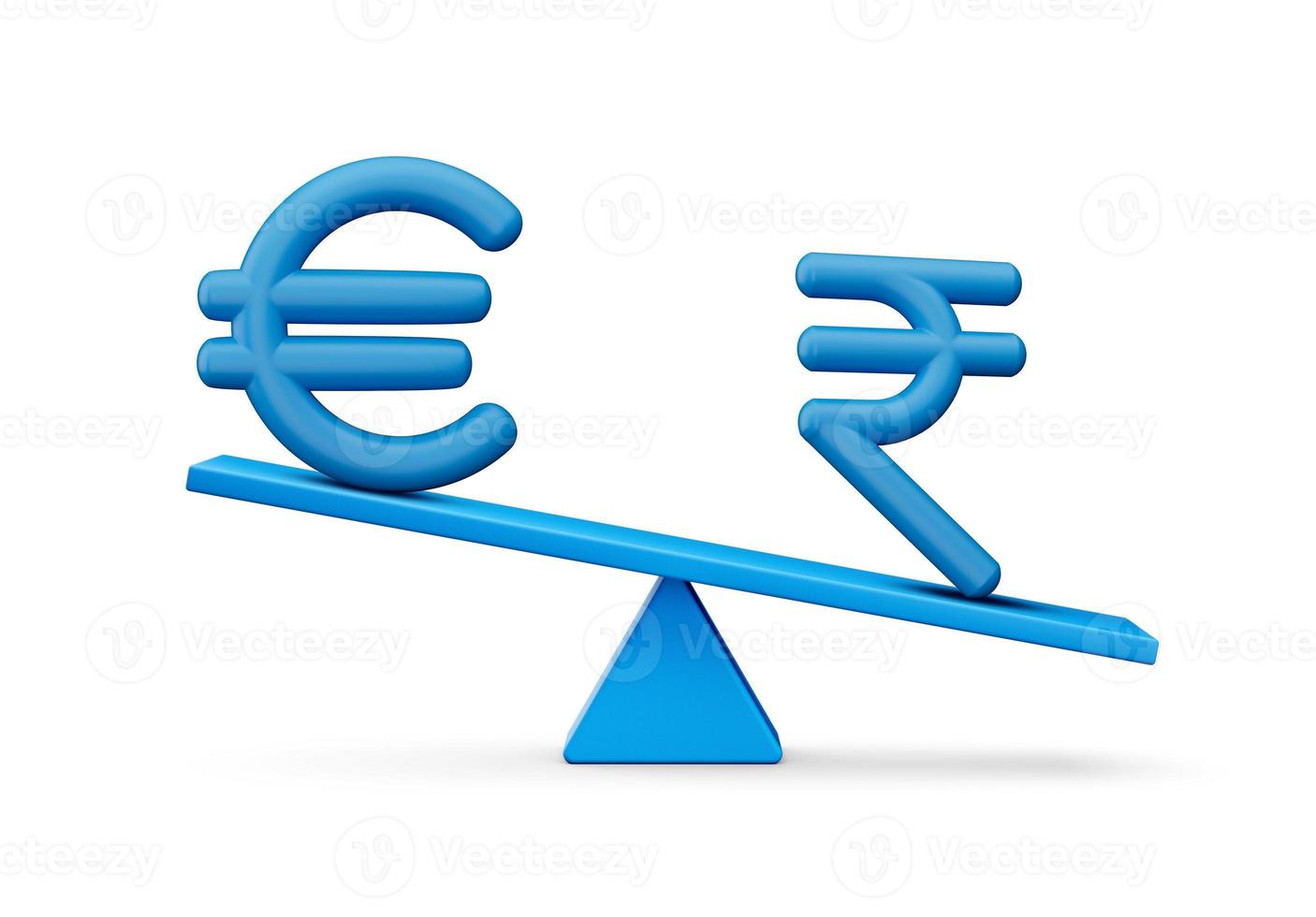 3d Blue Euro And Rupee Symbol Icons With 3d Blue Balance Weight Seesaw, 3d illustration photo