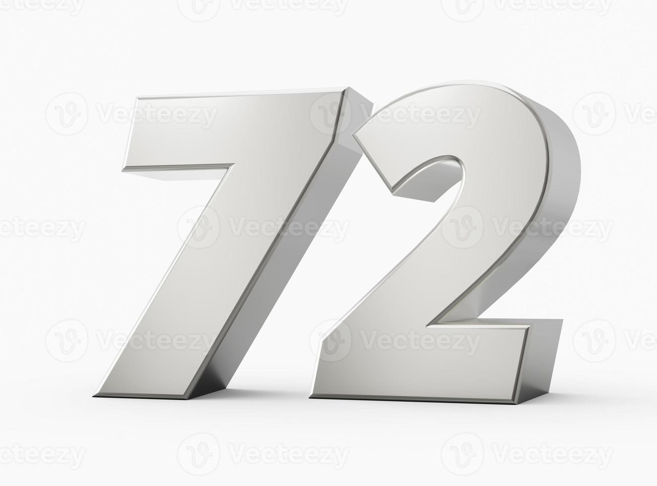 Silver 3d numbers 72 Seventy two. Isolated white background 3d illustration photo