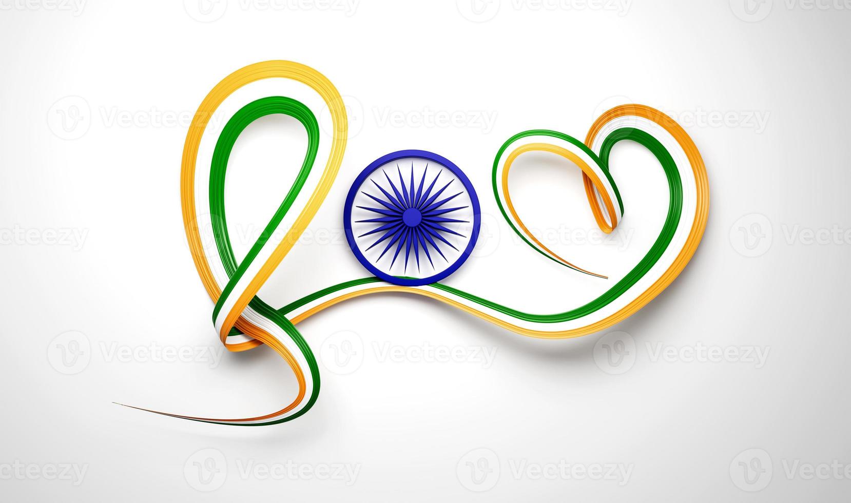 3d Flag Of India, Heart-Shaped, Shiny Wavy Awareness Ribbon On White Background, 3d illustration photo