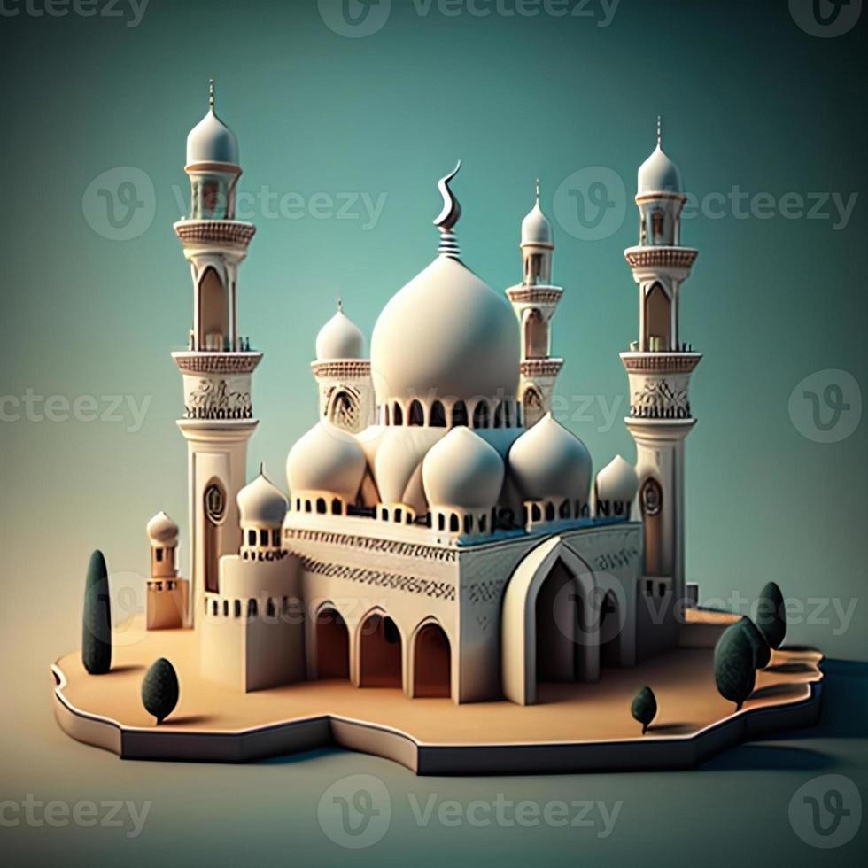 Muslim Islamic mosque . Background with a Mosque in honor of the celebration of Ramadan Kareem. Ai generative photo