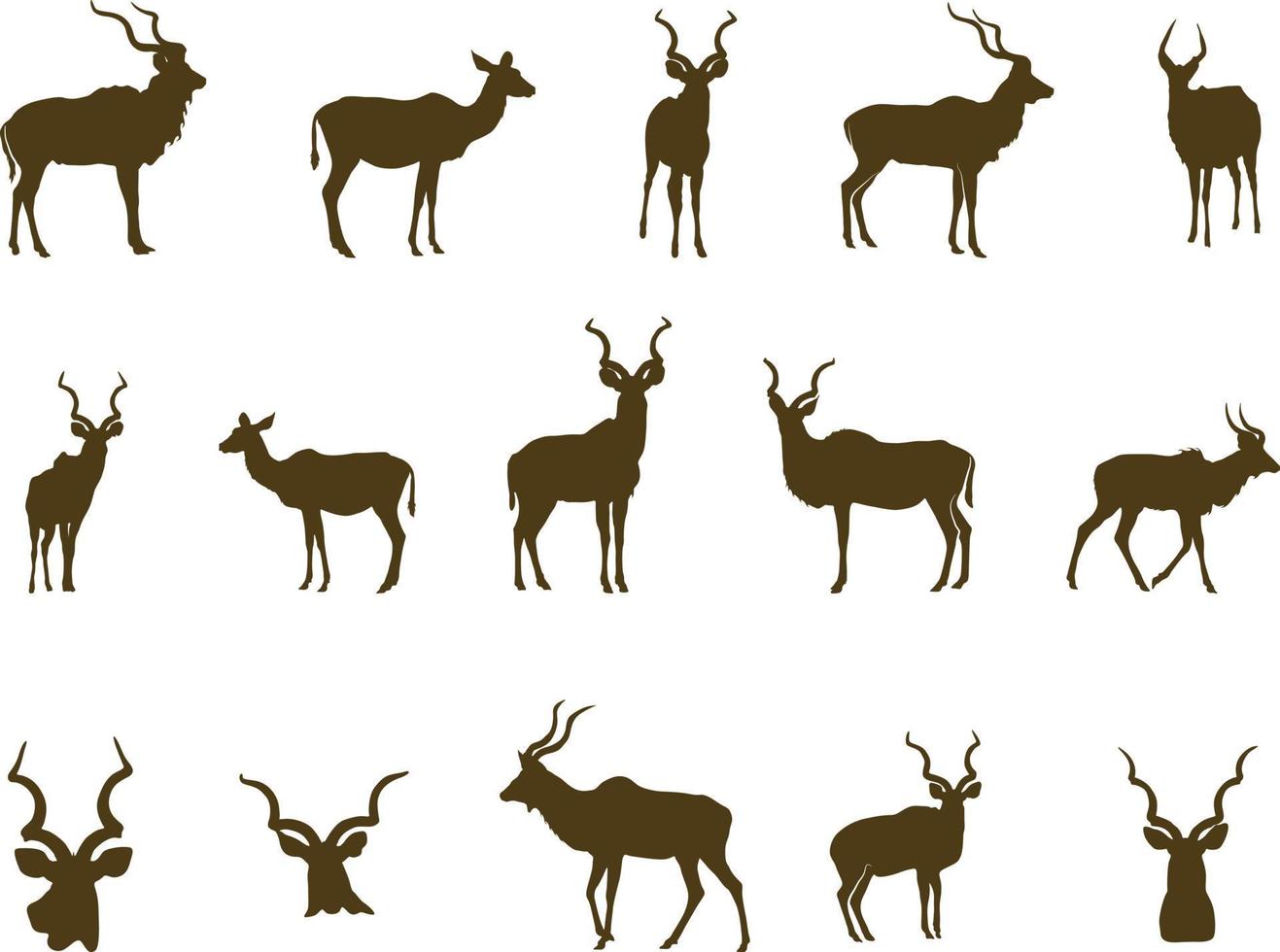 Kudu silueta, cornamenta silueta, Kudu cabeza siluetas vector