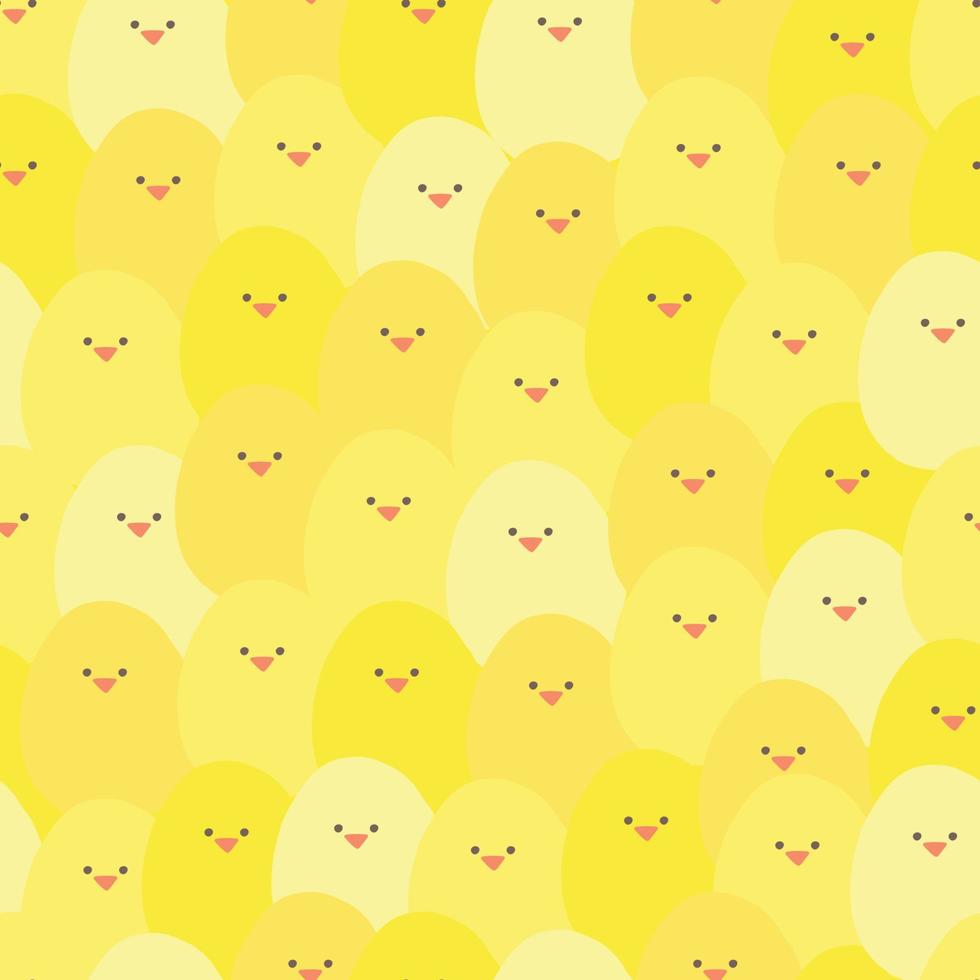 Cute seamless pattern about farm live with crowd of chikens. Bright cartoon vector summer background. wallpaper, fills, kid design. little fat yellow Easter chicken