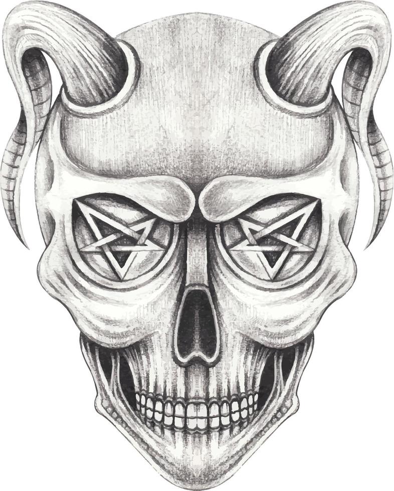 Art surreal devil skull. Hand drawing and make graphic vector. vector