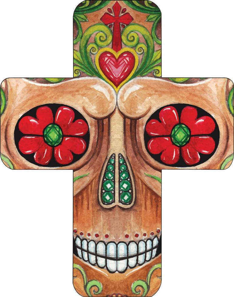 Art fancy skull cross. Hand painting and make graphic vector. vector