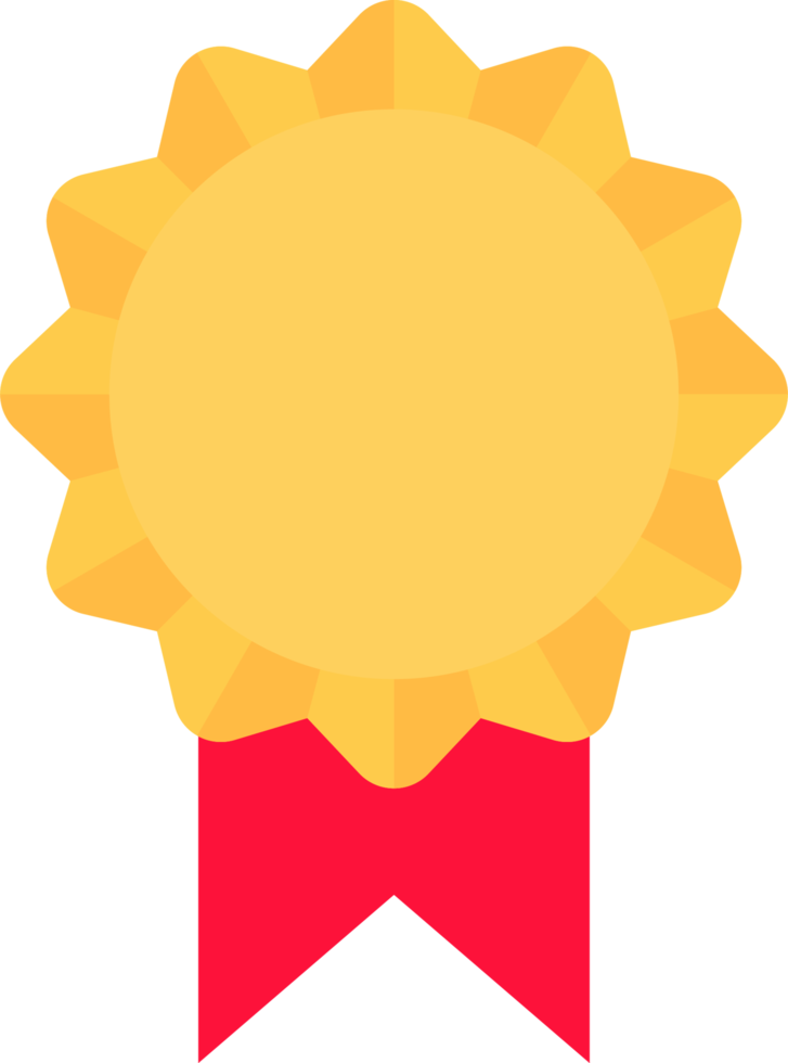 Gold medal with red ribbon in flat style png